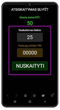 Įvedami atsiskaitymo priėmimo duomenys