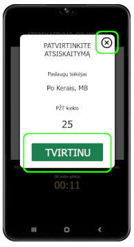 Klientas patvirtinta nuskaitymą